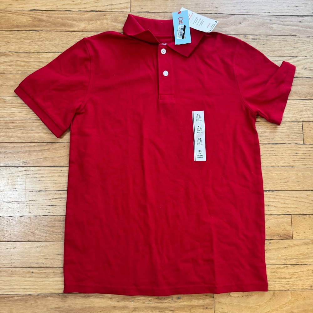 Cat & Jack Boys Red Short Sleeve Polo School Uniform Shirt XL 14 Stretch Pique